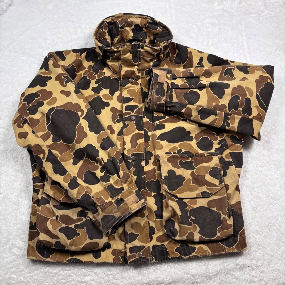 VTG 80s Columbia Duck Camo Hunting Jacket Coat Mens L Brown Gore-Tex Thinsulate